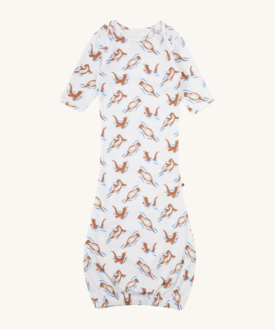 Piccalilly Otter Baby Nightgown with a fun otter print on white fabric