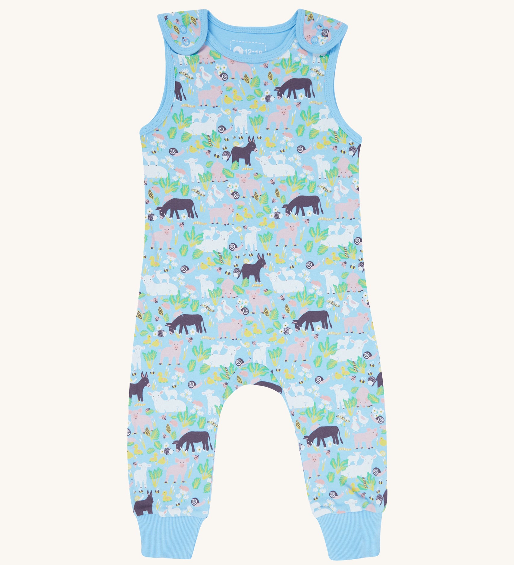 Piccalilly Country Friends Dungarees with a beautiful farm yard animal repeated print