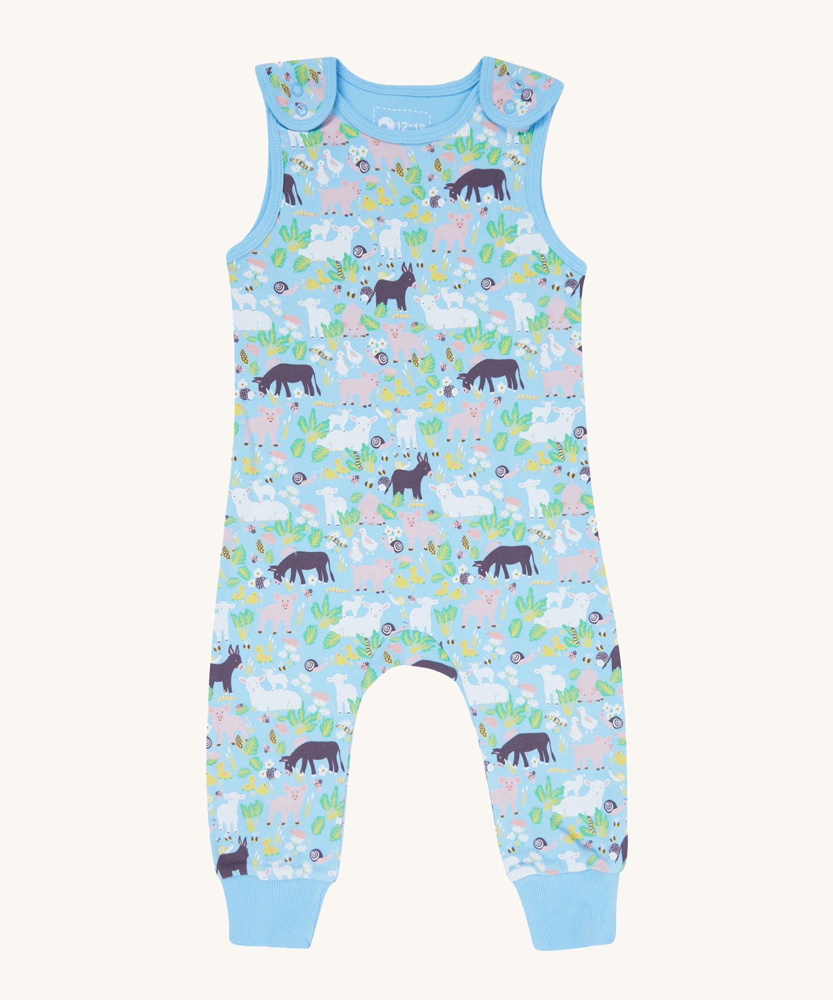 Piccalilly Country Friends Dungarees with a beautiful farm yard animal repeated print