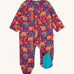 Piccalilly Honey Bear Footed Suit with beautiful vintage bear style print and blue foot fabric