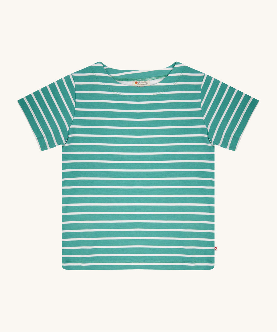 Piccalilly Aqua Green Stripe Building Block T-Shirt, with white and aqua green stripe detail