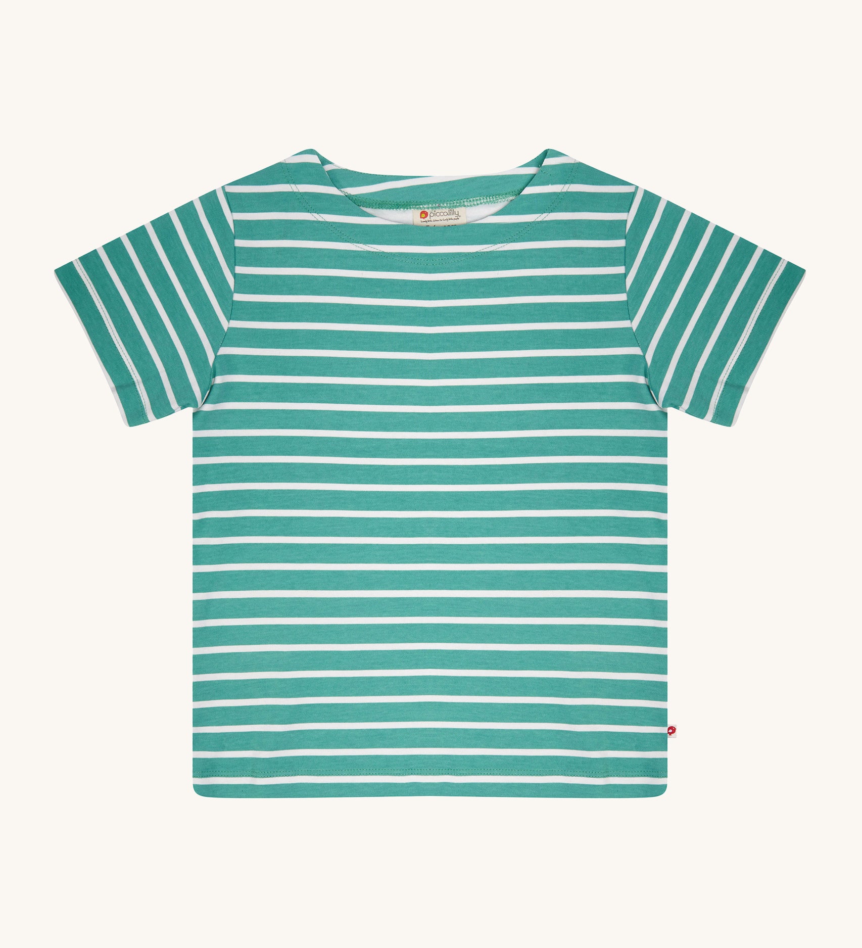 Piccalilly Aqua Green Stripe Building Block T-Shirt, with white and aqua green stripe detail