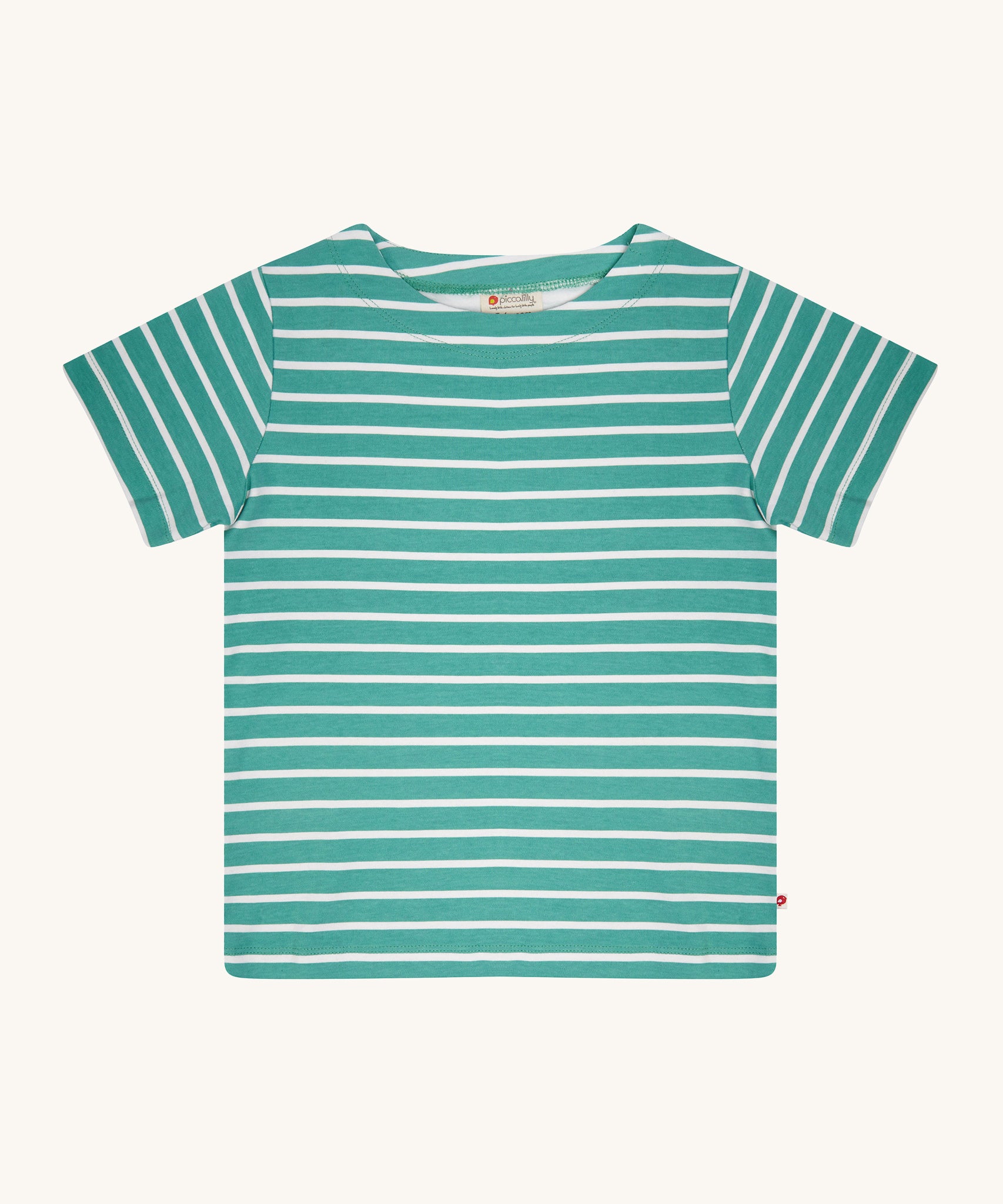 Piccalilly Aqua Green Stripe Building Block T-Shirt, with white and aqua green stripe detail