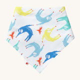 Piccalilly Sloth Muslin Bandana & Burp Cloth with colourful sloth and orange parrot print