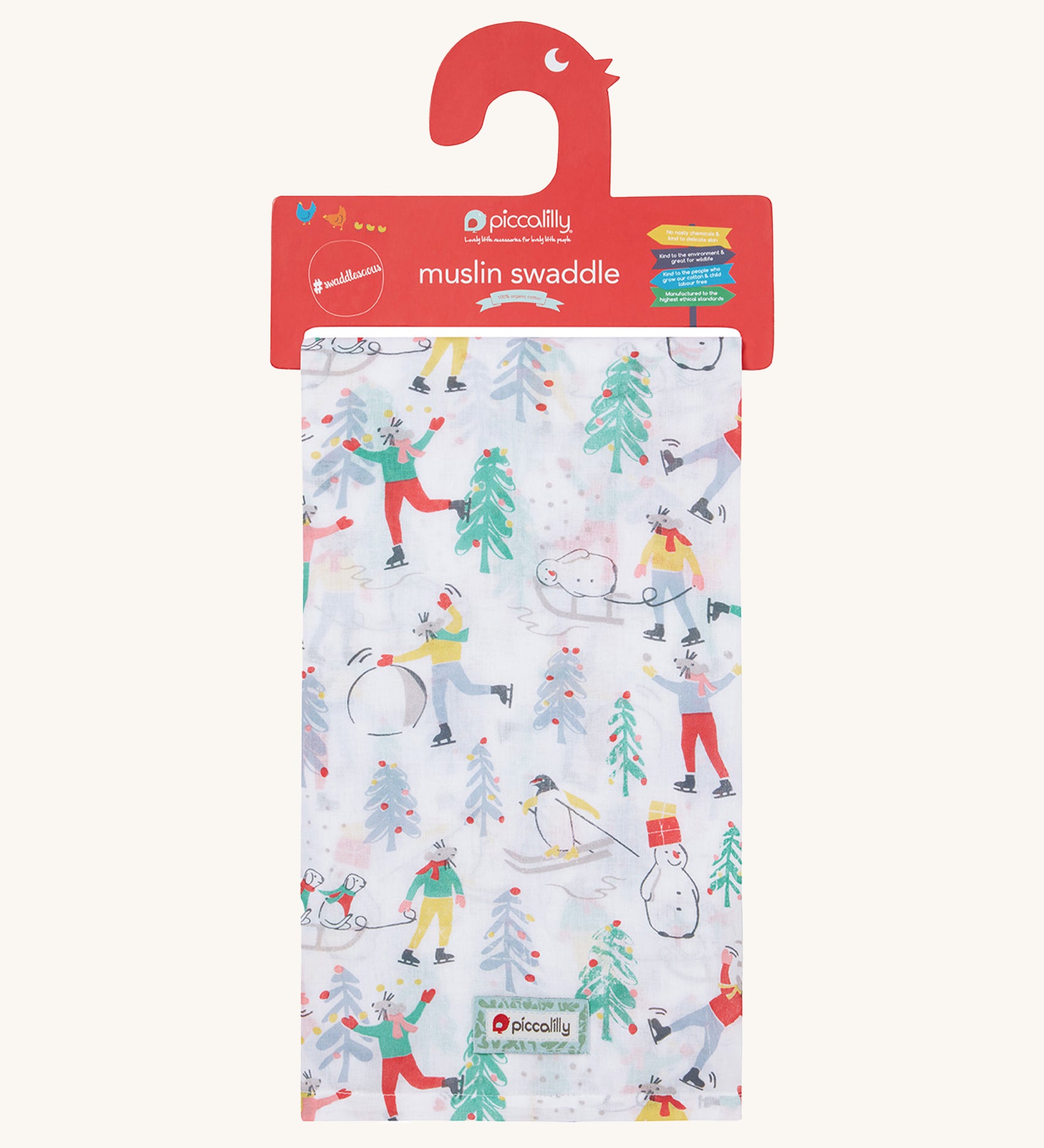 Piccalilly Winter Wonderland Baby Muslin Swaddle, with a fun Christmas Time print