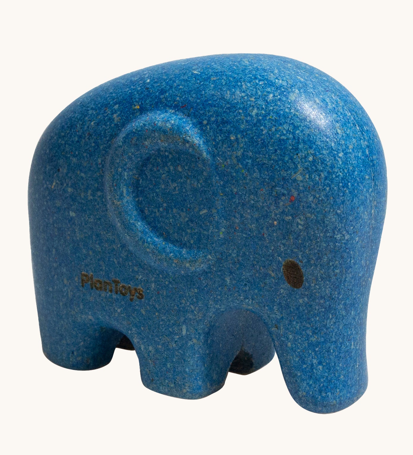 The PlanToys elephant is an adorable wild animal toy for little ones. Made from PlanWood, this elephant is blue with black eyes, and is on a cream background