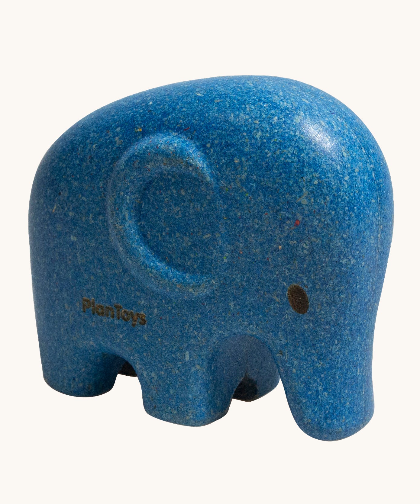 The PlanToys elephant is an adorable wild animal toy for little ones. Made from PlanWood, this elephant is blue with black eyes, and is on a cream background