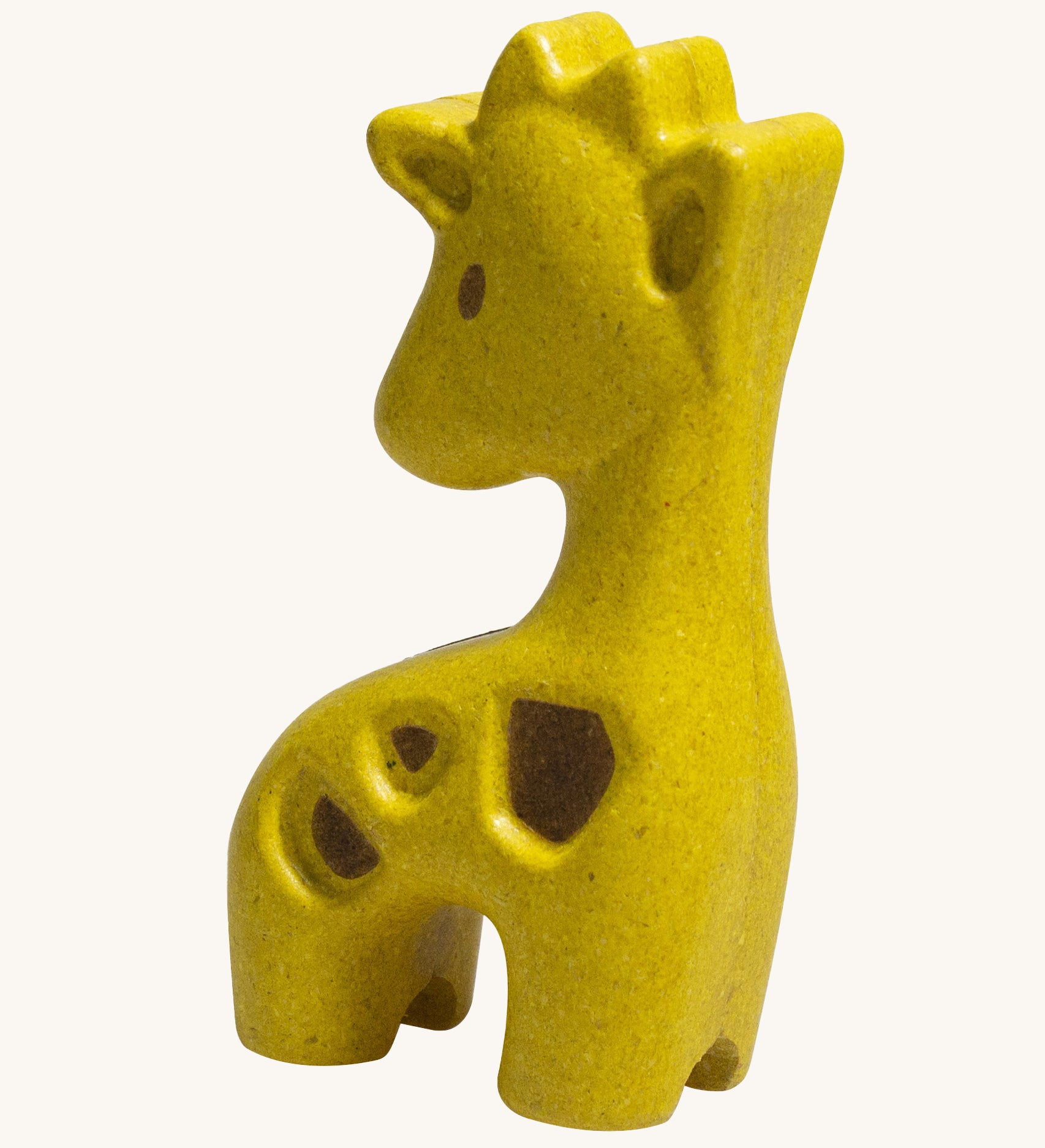 The PlanToys Giraffe is an adorable wild animal toy for little ones. Made from PlanWood, this giraffe is yellow with textured brown patches, and is on a cream background