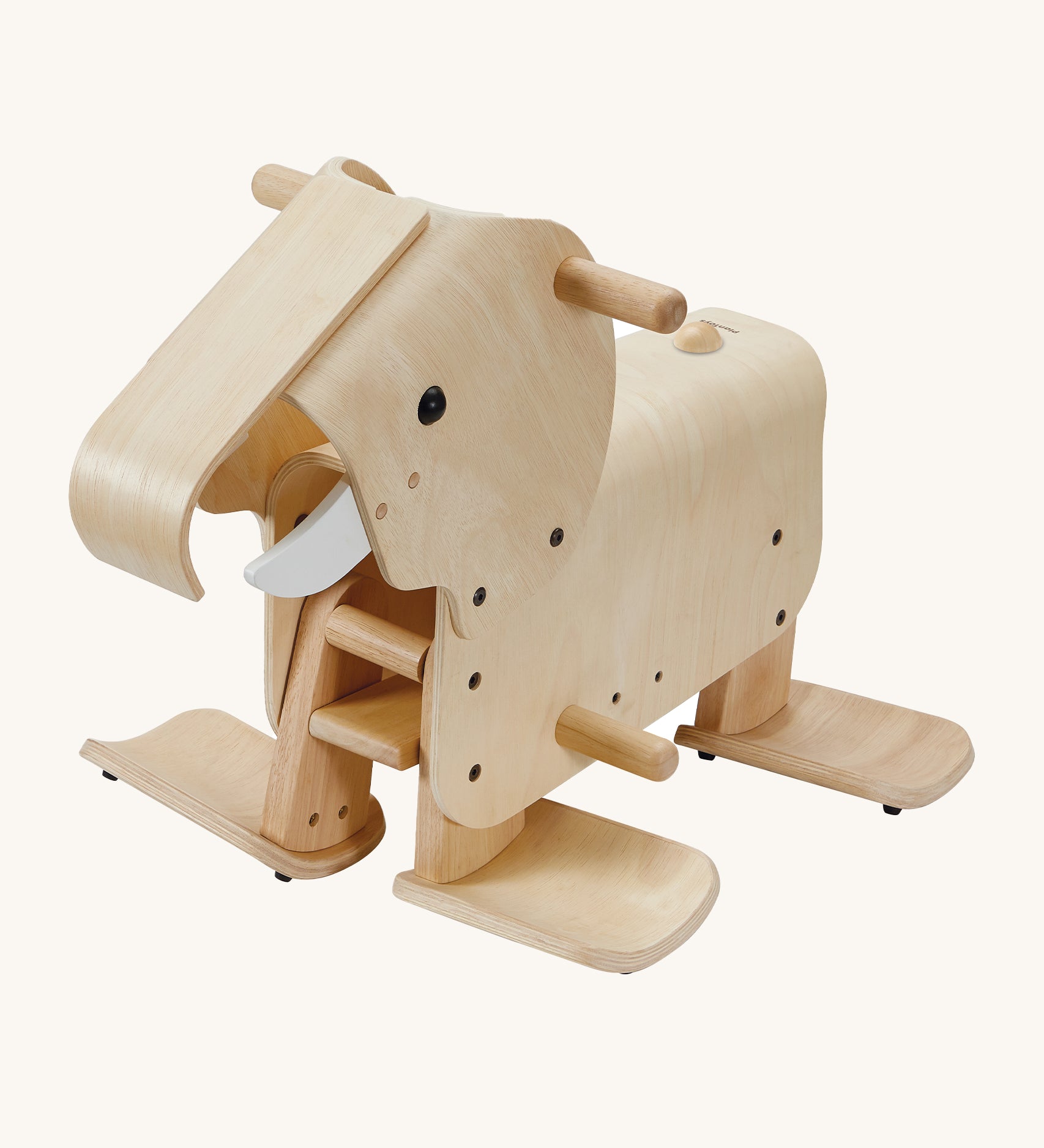 PlanToys Walking Elephant give a fun, sensory experience by simulating a walking elephant. Made from wood, with white imitation wooden tusks, foot and feet pegs and a flat back for a child to sit on