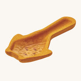 The PlanToys yellow scoop has small holes on the base of the scoop to allow for water to pour through. In the image the scoop is filled with water 