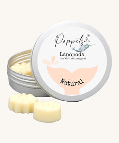 Poppets Wool Care Lanopods - Natural, cream coloured melt pods in an aluminium tin