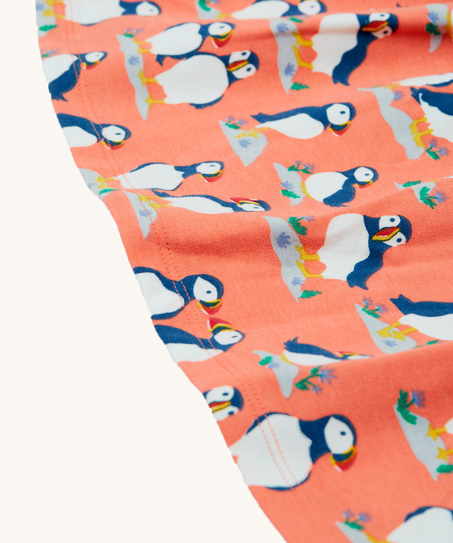 A look at the skirt frill on the Frugi Dee Dress - Puffin Pals