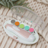 A closer look at the Baby Nail Care Set in its storage box. On the lid there is a colour guide to show what age to use the corresponding nail files