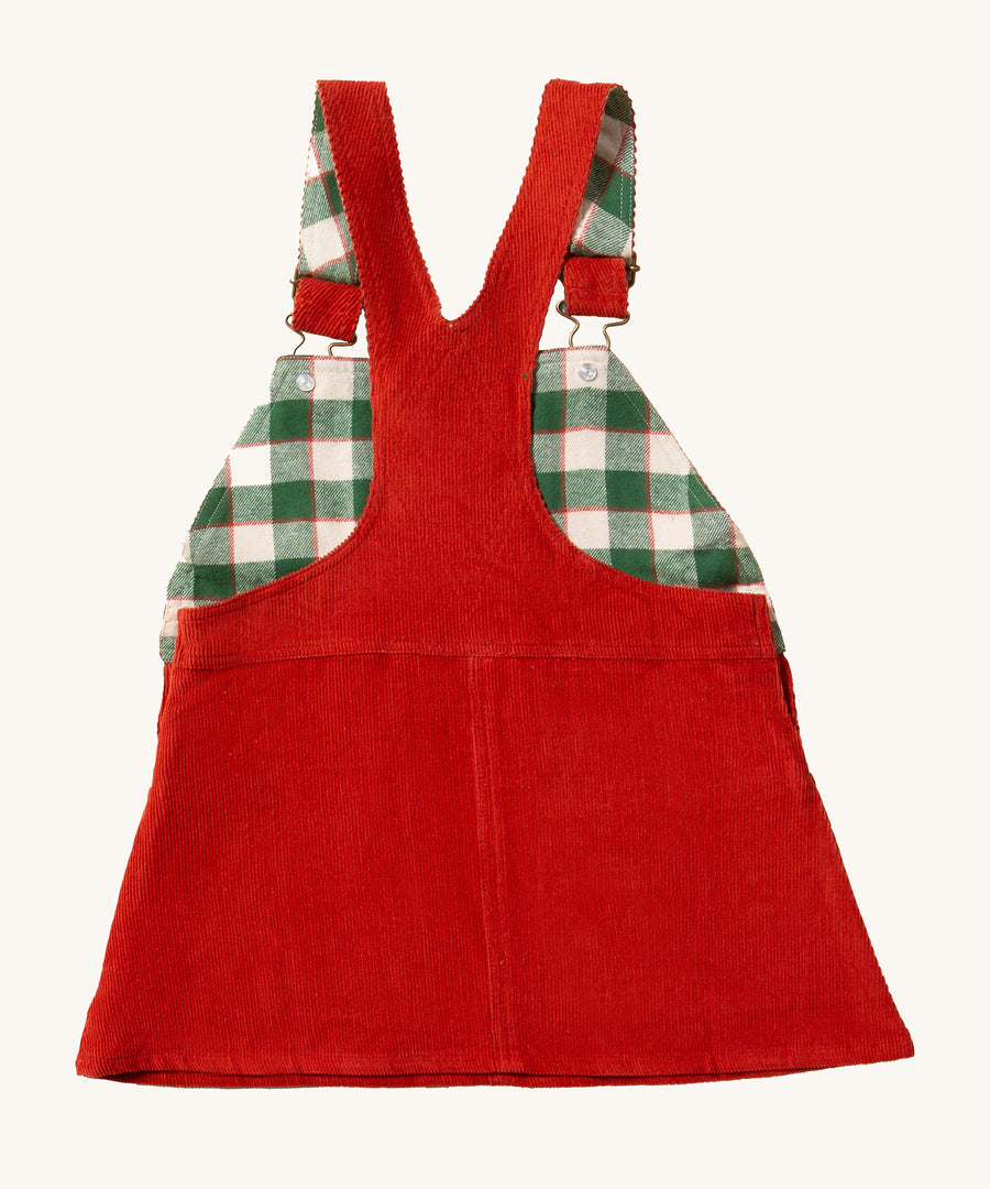 The back of the LGR Classic Pinafore Dress - Hazelnut, showing the green check print in more detail