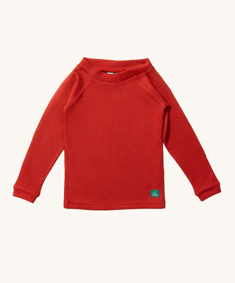 Little Green Radicals Long Sleeve Waffle Top - Hazelnut. A lovely red, long sleeve top with a waffle texture fabric