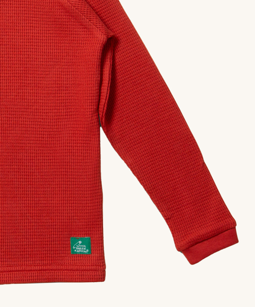 A closer look at the waffle texture fabric of the LGR Long Sleeve Waffle Top - Hazelnut