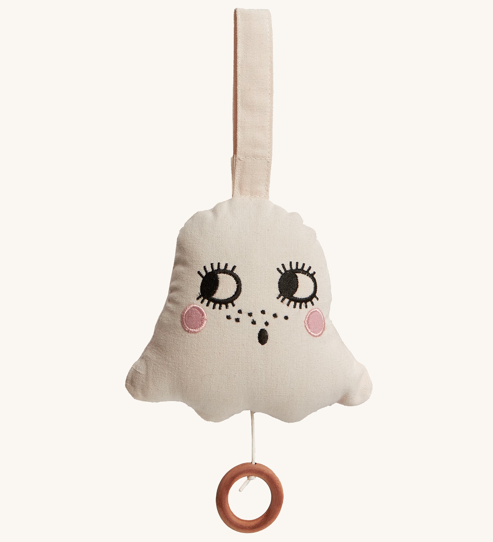 Roommate Ghost Lullaby Musical Mobile - Off White, with an adorable face and pull cord