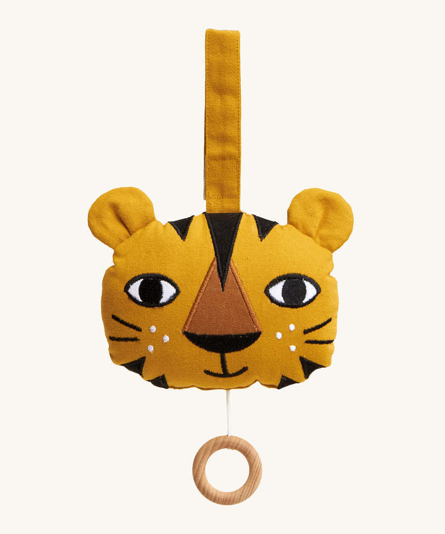 Roommate Tiger Music Mobile. An adorable tiger musical mobiles, in soft fabric with a wooden pull ring