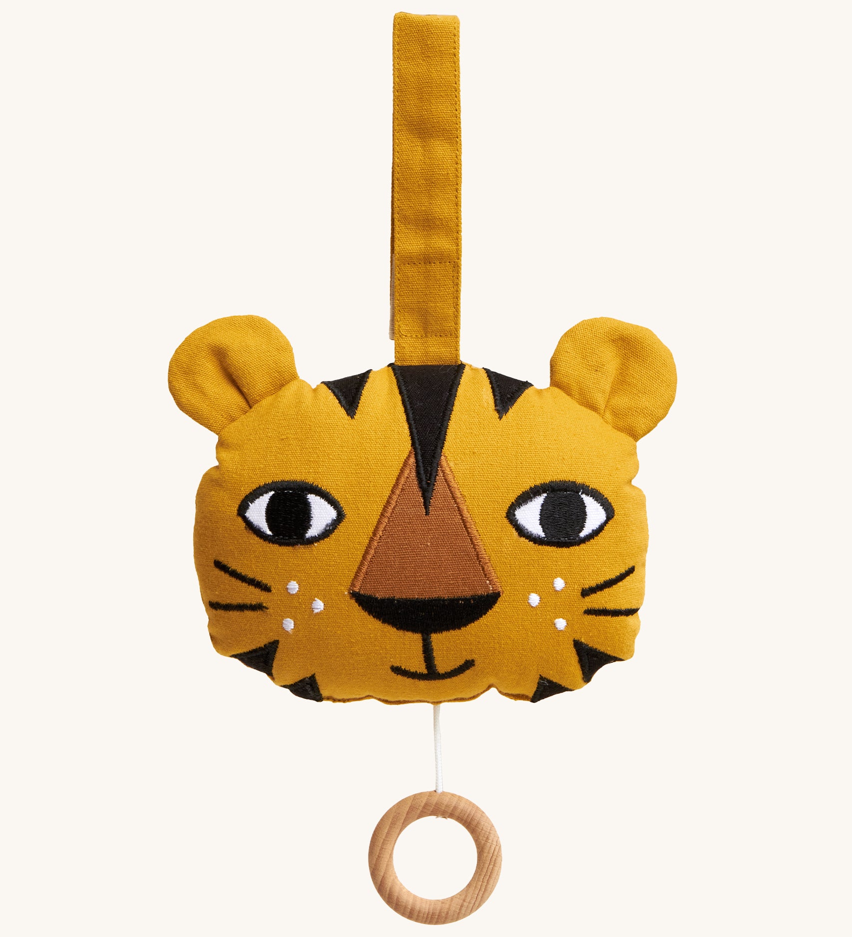 Roommate Tiger Music Mobile. An adorable tiger musical mobiles, in soft fabric with a wooden pull ring