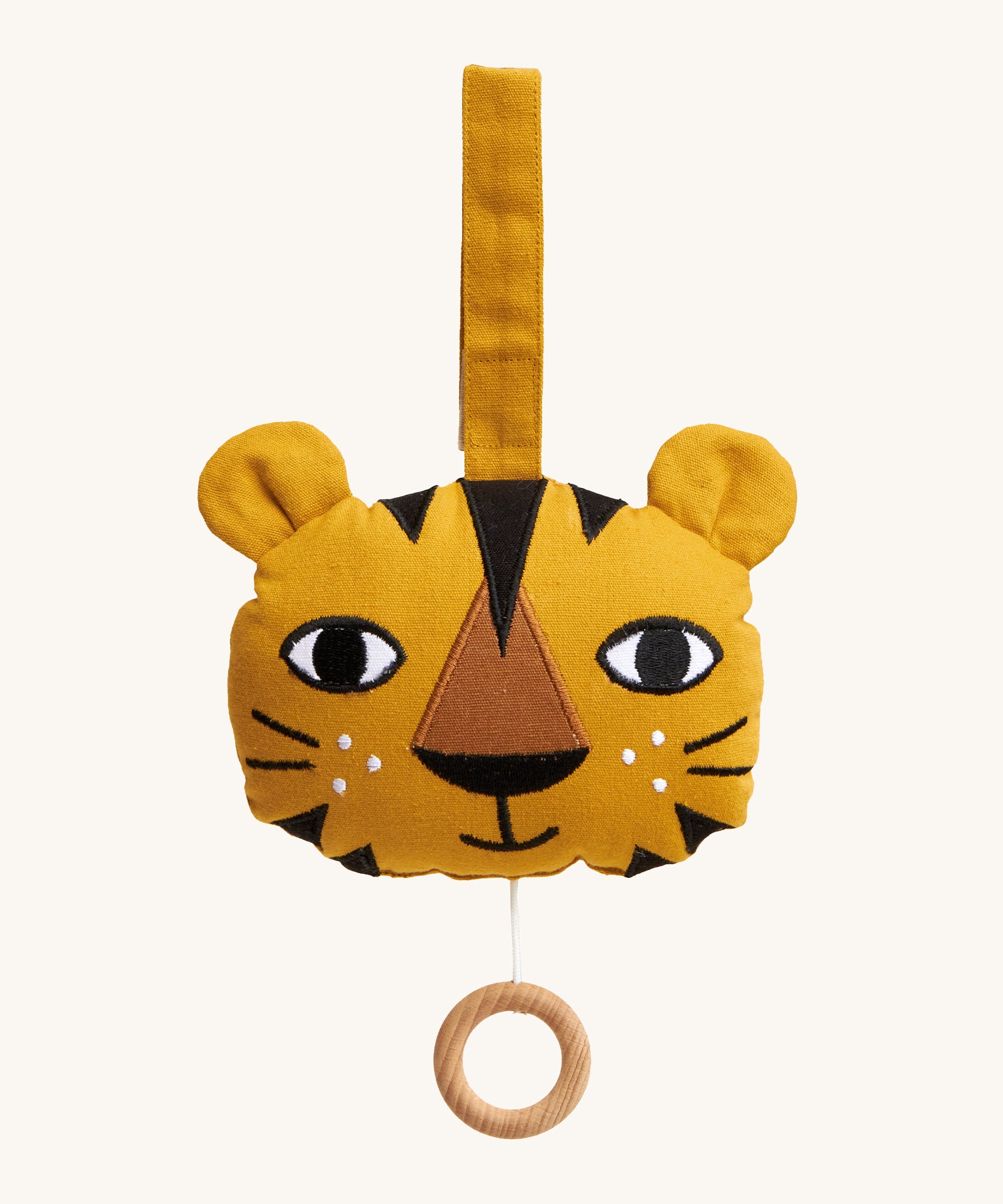 Roommate Tiger Music Mobile. An adorable tiger musical mobiles, in soft fabric with a wooden pull ring