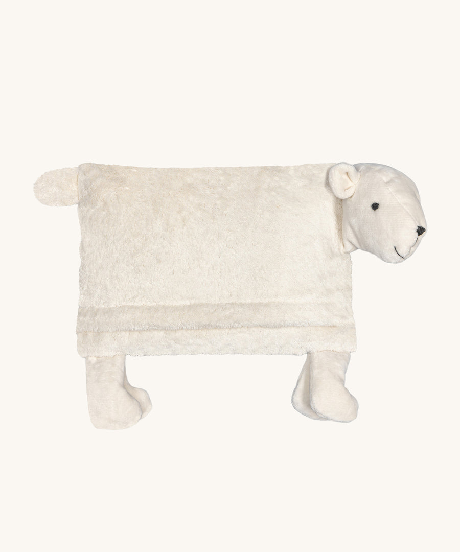 Senger Stone Pine Pillow - Bear with a white square body, a white tail and legs, a white face with small white teddy ears, on a cream background