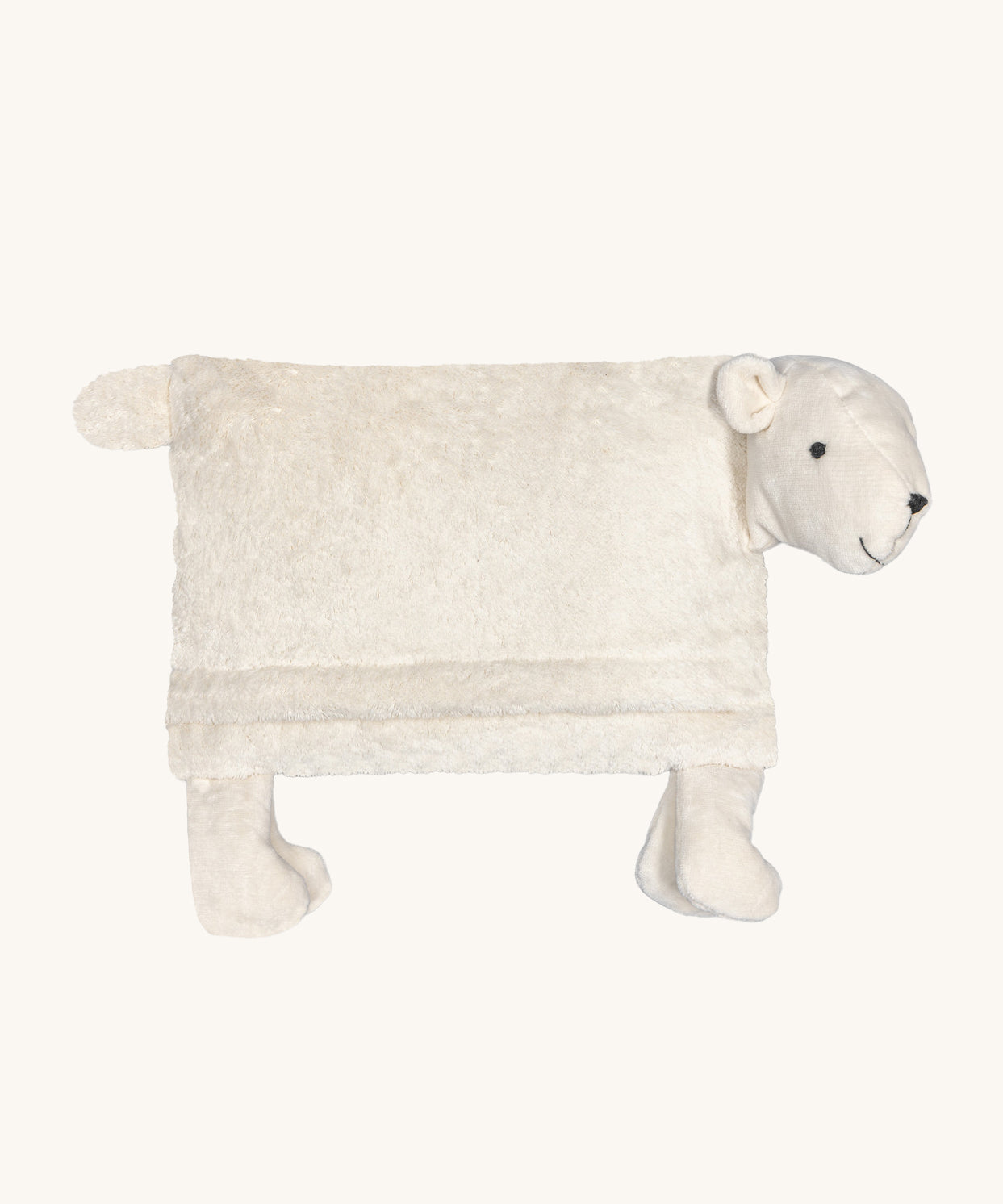 Senger Stone Pine Pillow - Bear with a white square body, a white tail and legs, a white face with small white teddy ears, on a cream background