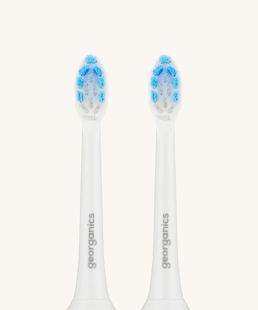 A pair of Georganics replacement 50000spm heads for the sonic toothbrush