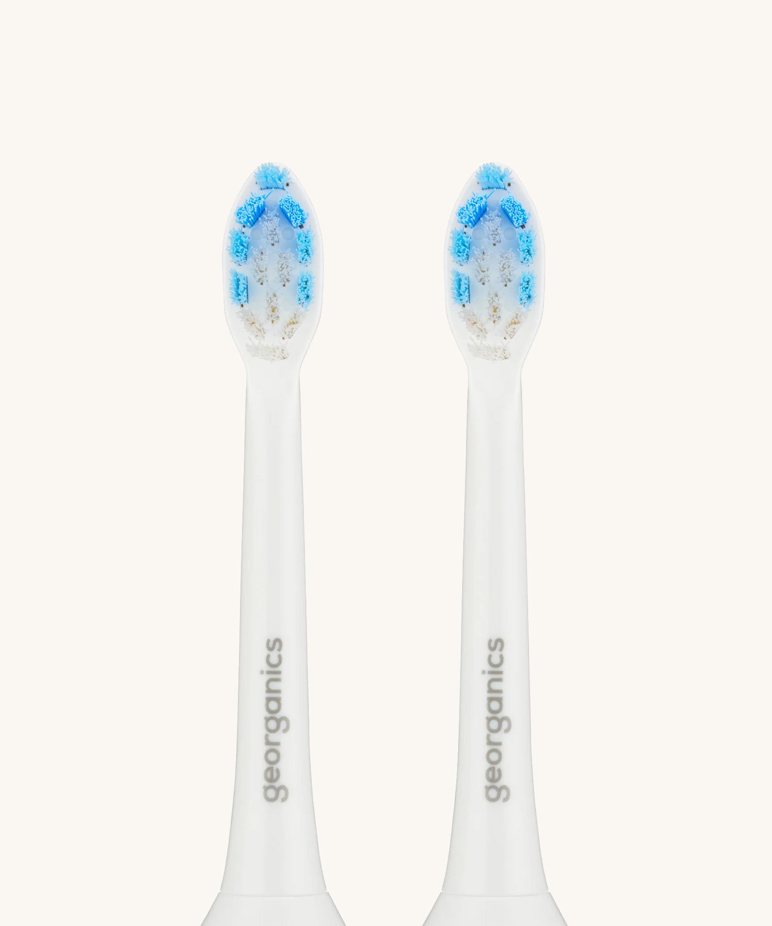 A pair of Georganics replacement 50000spm heads for the sonic toothbrush