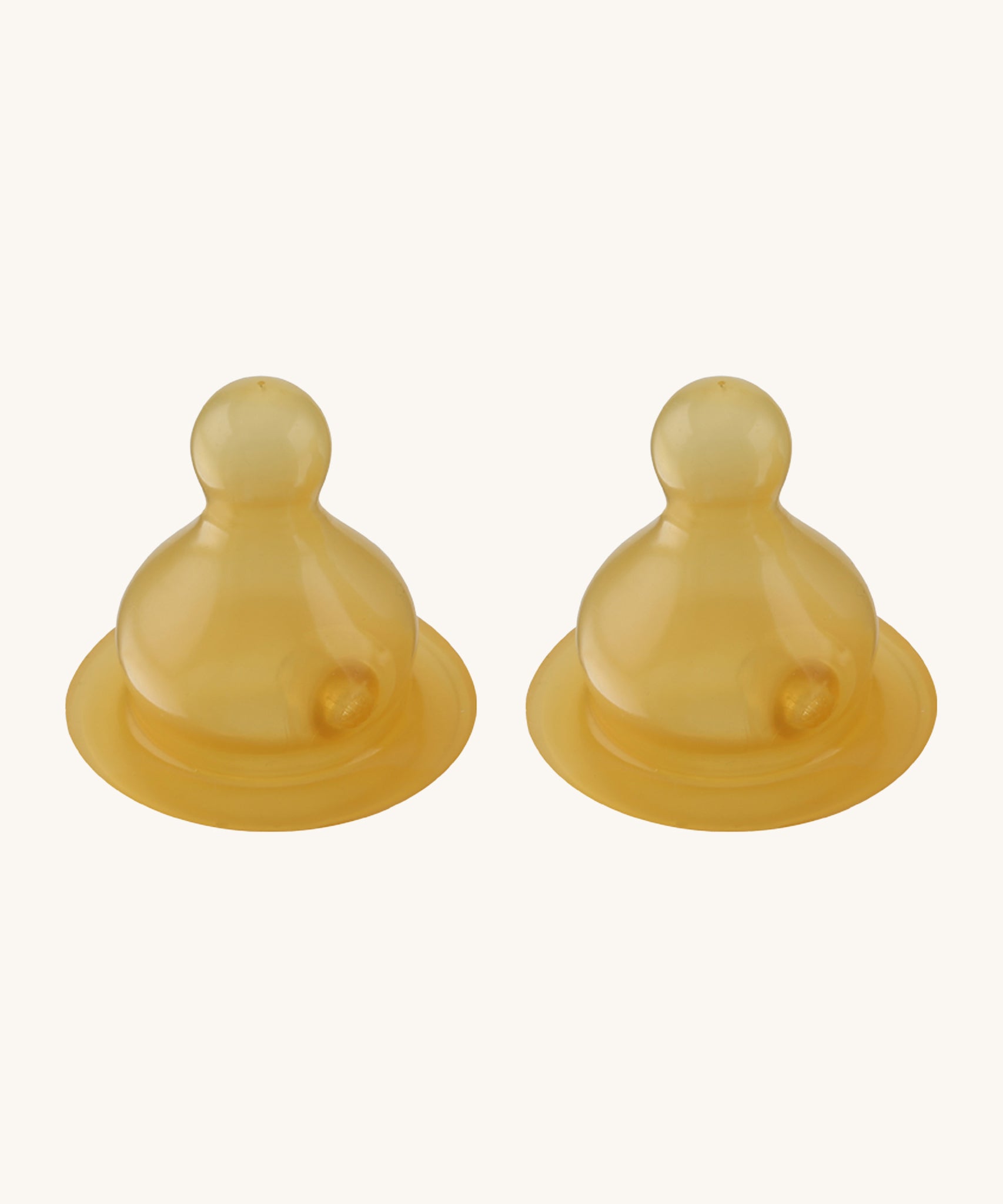 A pack of two 100% natural rubber bottle nipples by HEVEA.