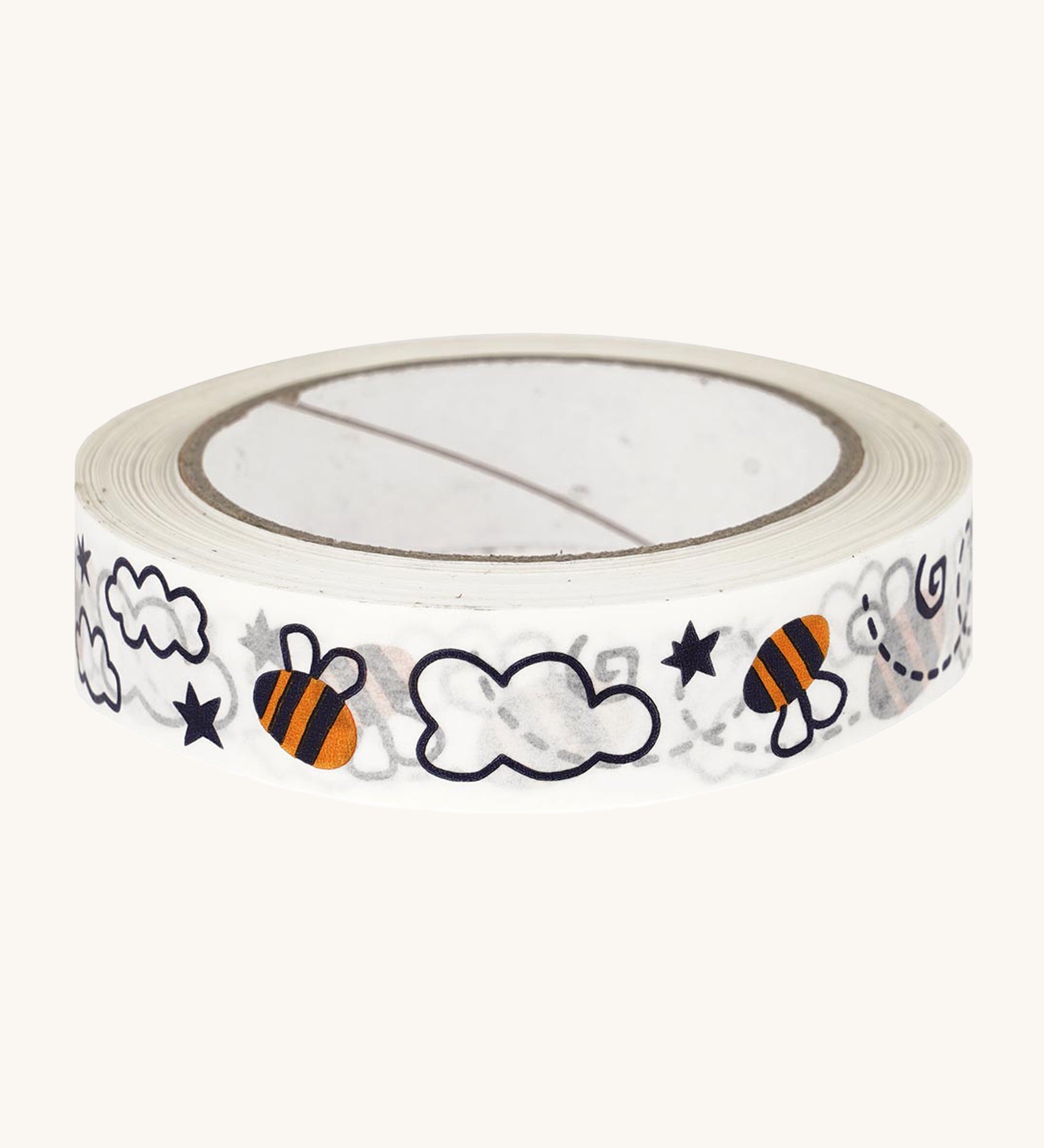 Babipur Buzzy Bee Eco Paper Tape. With a fun buzzy bee repeated print on a cream background