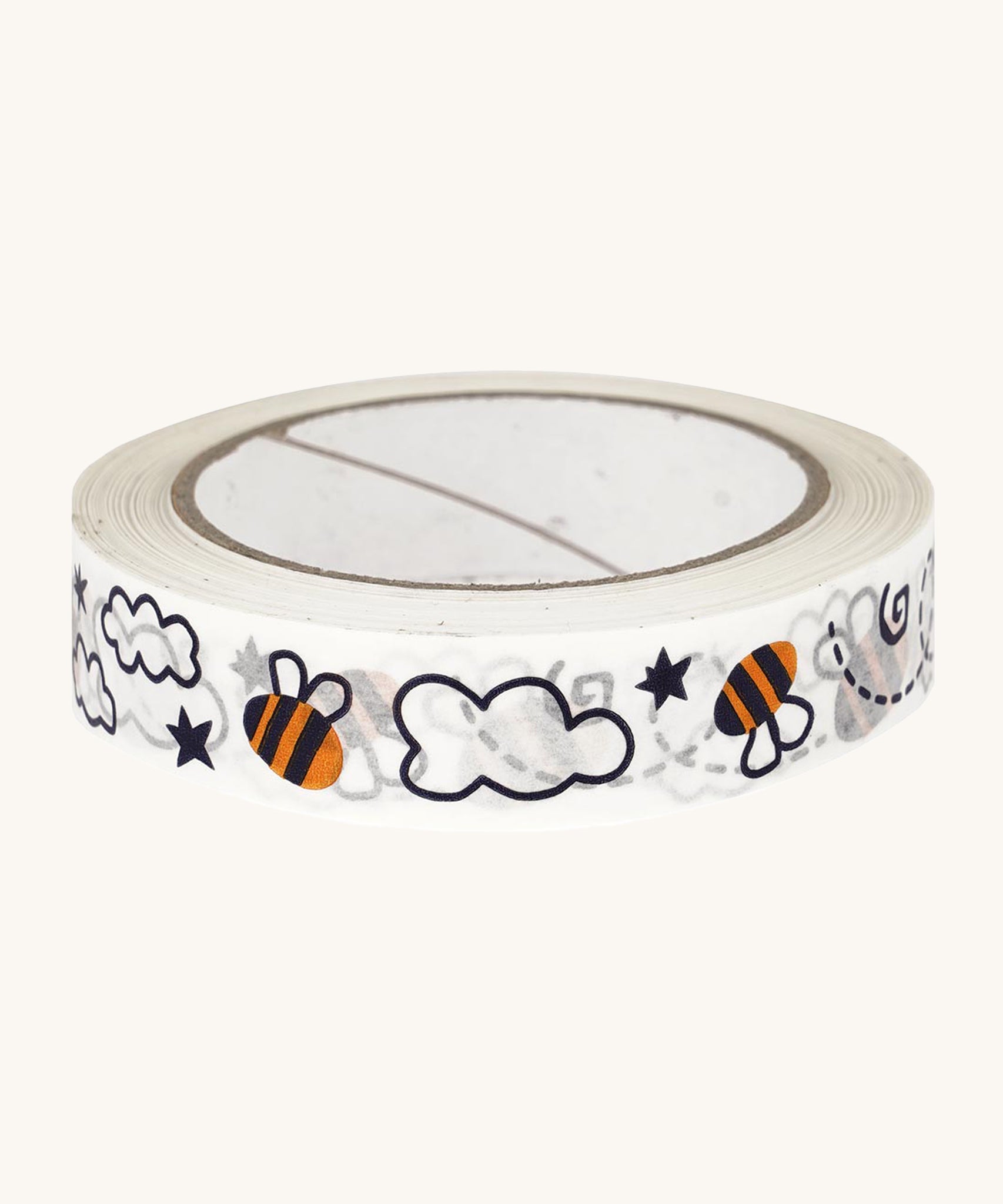 Babipur Buzzy Bee Eco Paper Tape. With a fun buzzy bee repeated print on a cream background