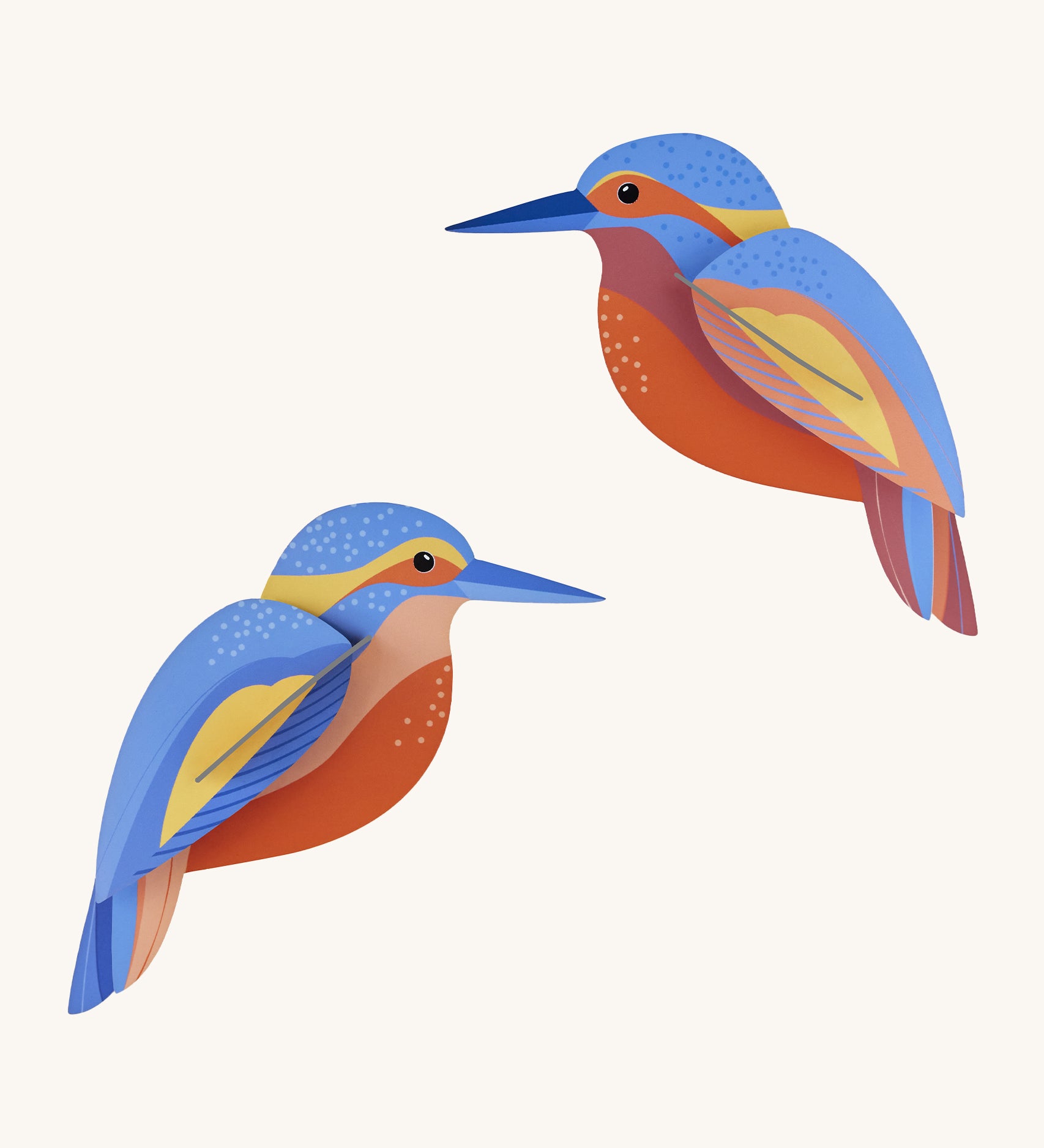 Studio Roof Kingfishers Cardboard Model on a cream background. The image shows two colourful kingfisher birds