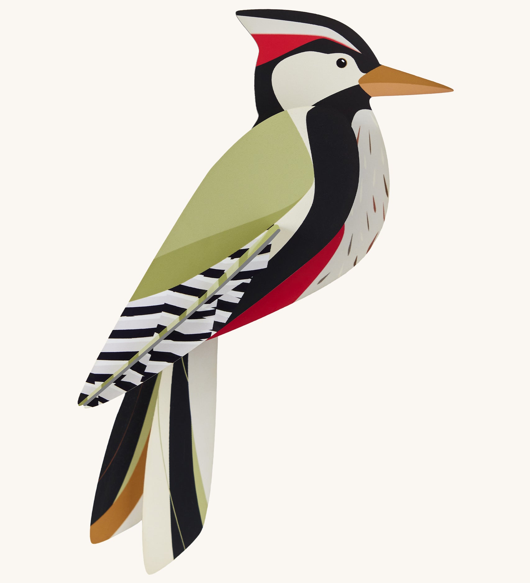 Studio Roof Woodpecker Cardboard Model, on a cream background