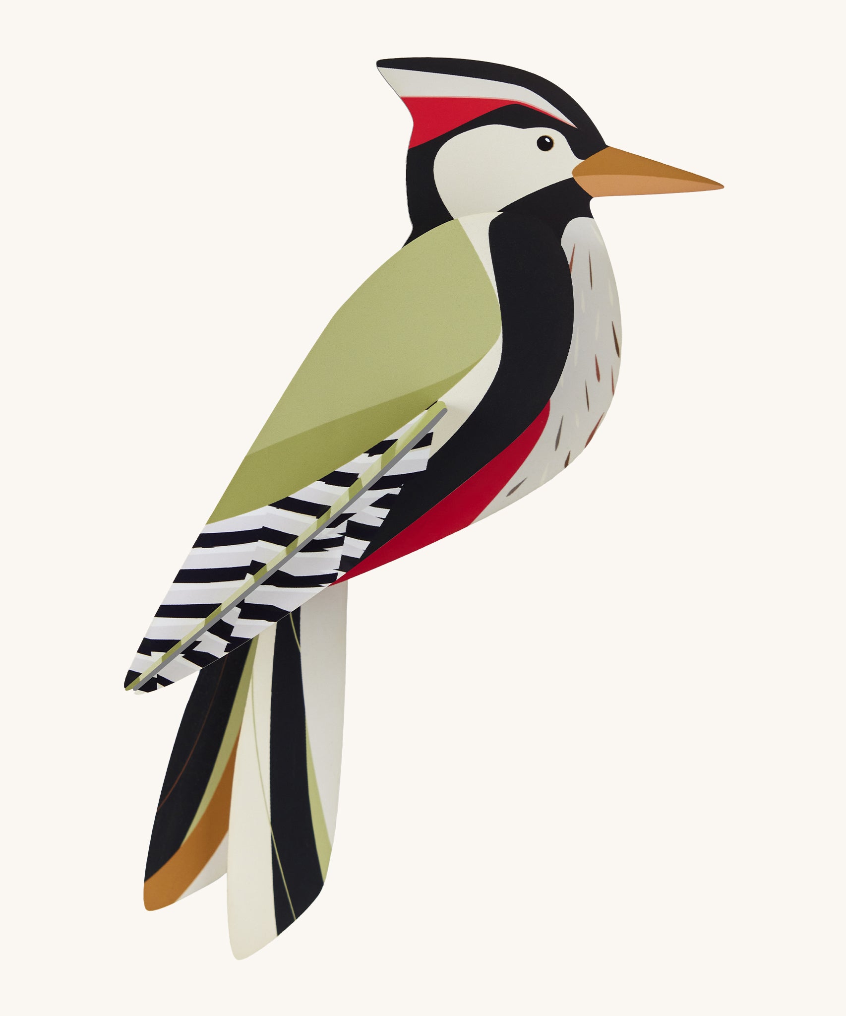 Studio Roof Woodpecker Cardboard Model, on a cream background