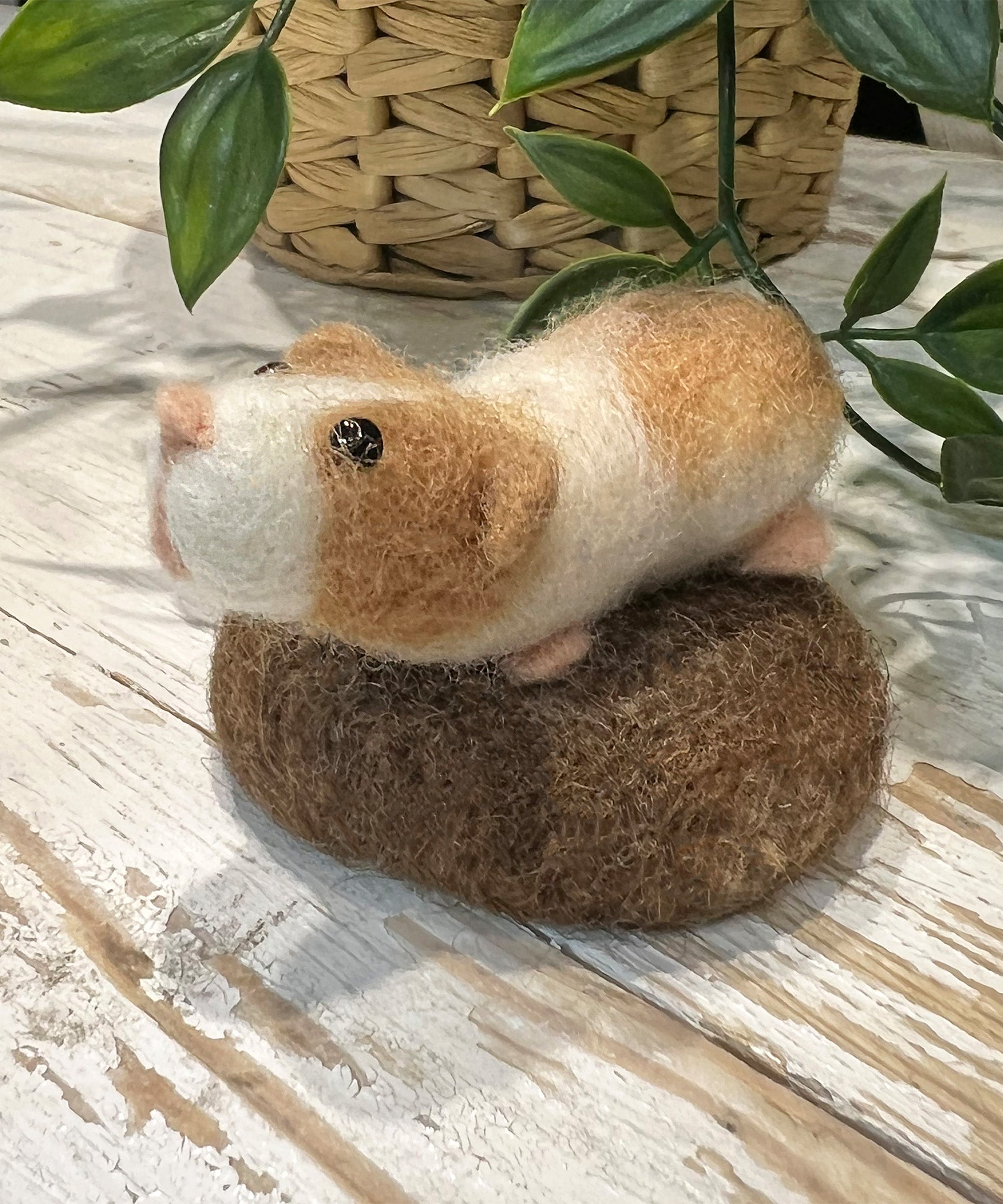 A finished The Makerss - Amiguwoolli Guinea Pig on a wooden table