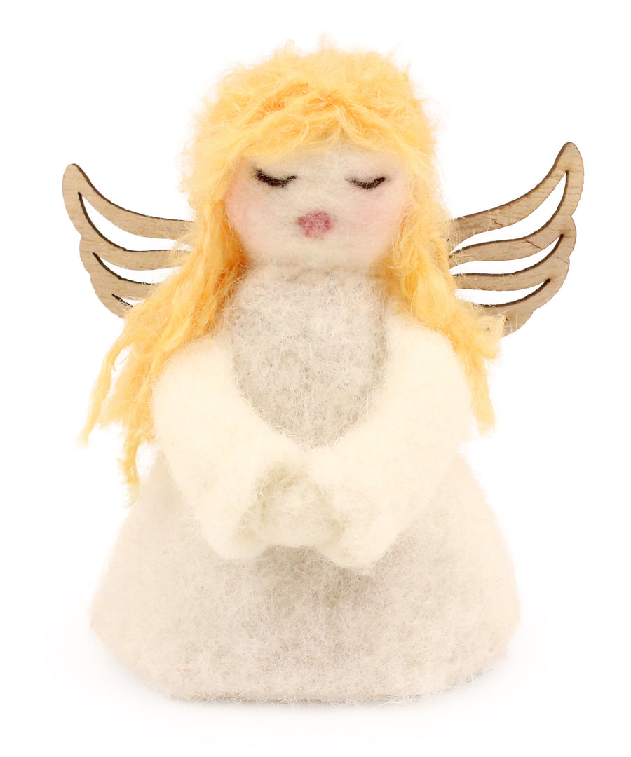 The Makerss - Angel Needle Felt Kit, complete angel with wooden wings and long blond hair. 