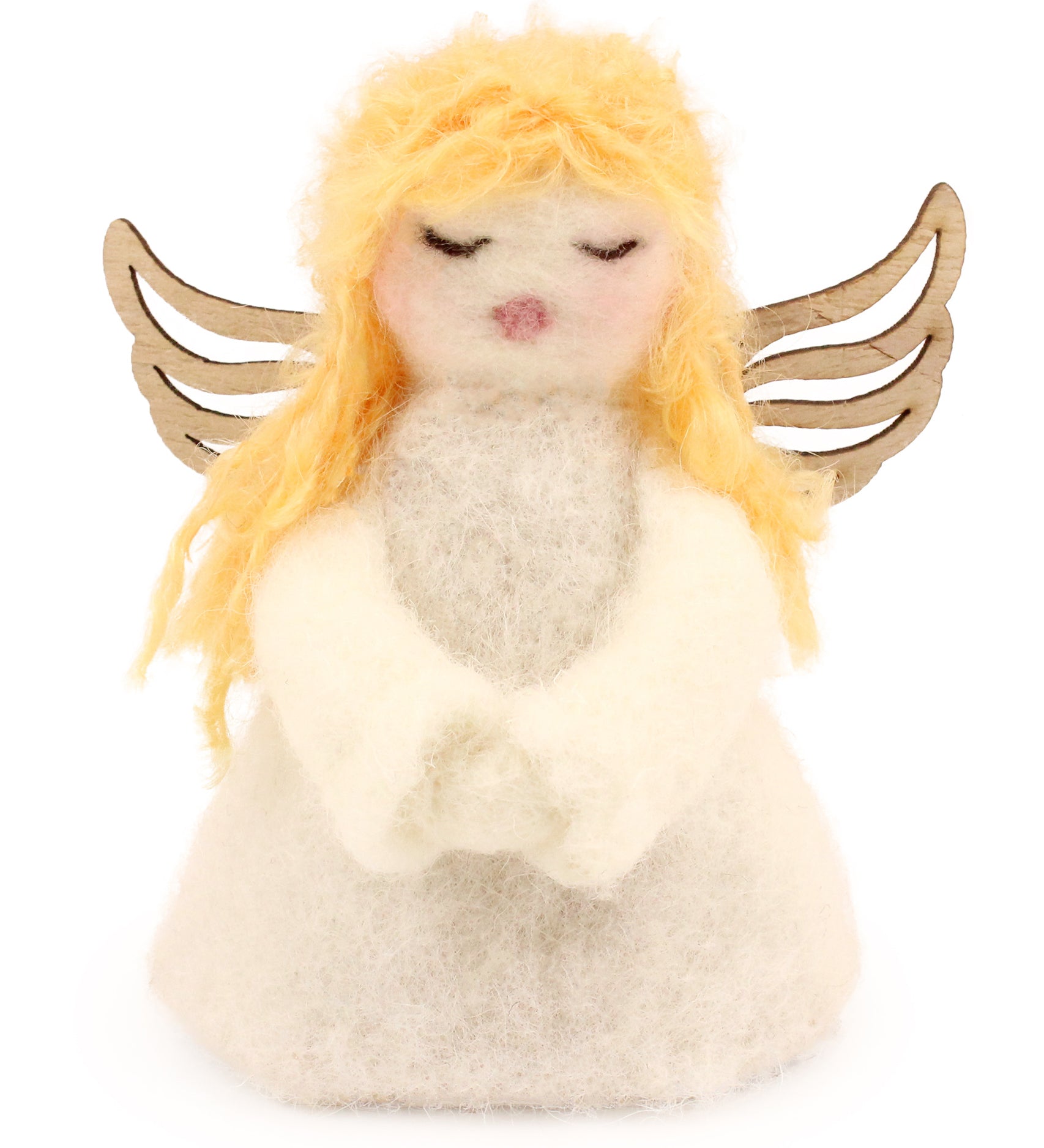 The Makerss - Angel Needle Felt Kit, complete angel with wooden wings and long blond hair. 