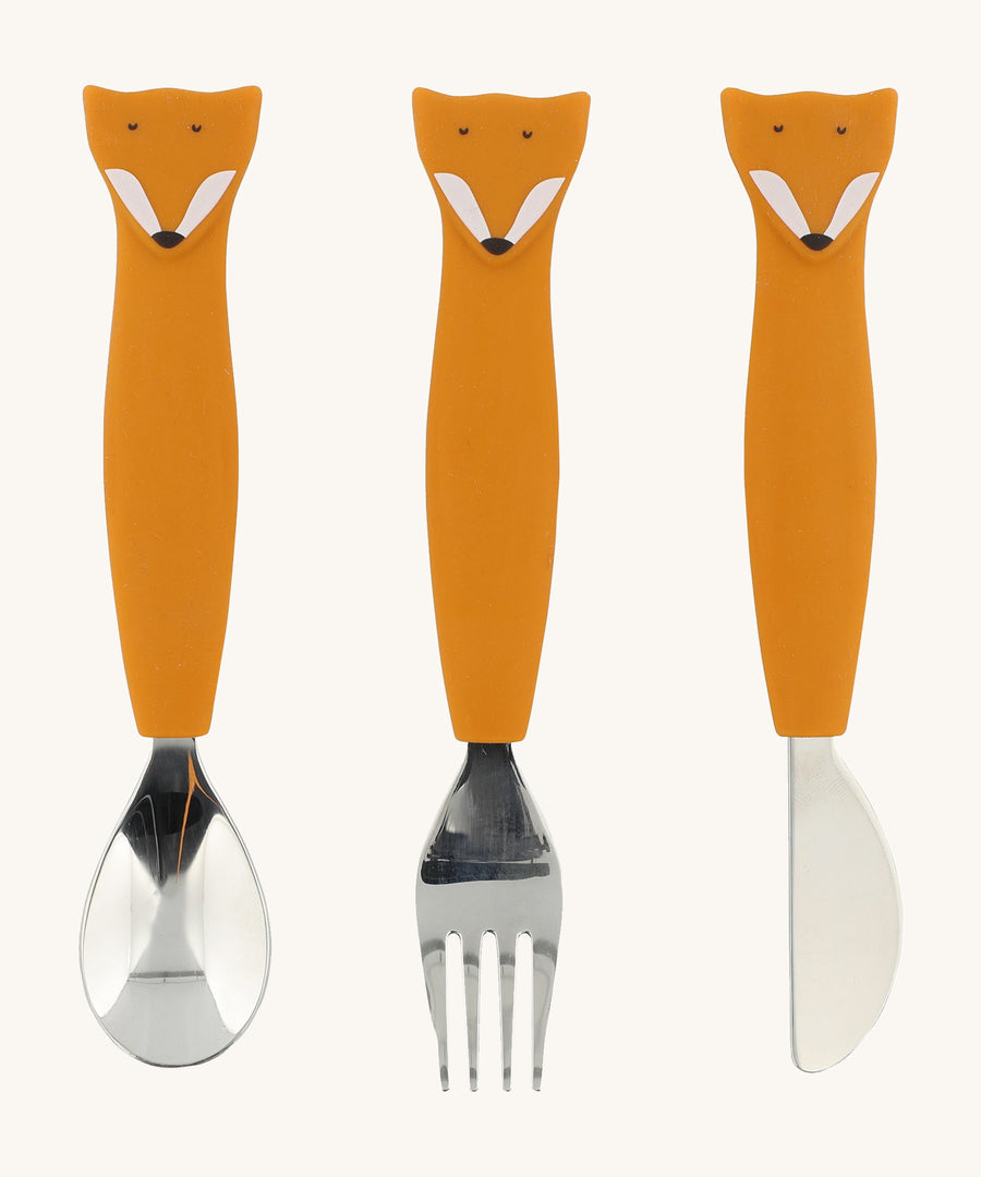 Trixie Animal Friends Silicone Cutlery Set - 3 Pack, spoon, fork and knife in Mr Fox. 