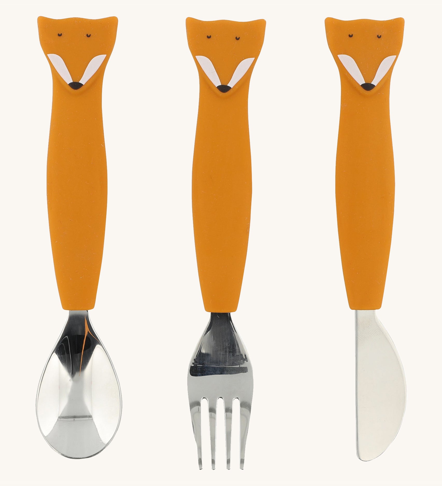 Trixie Animal Friends Silicone Cutlery Set - 3 Pack, spoon, fork and knife in Mr Fox. 