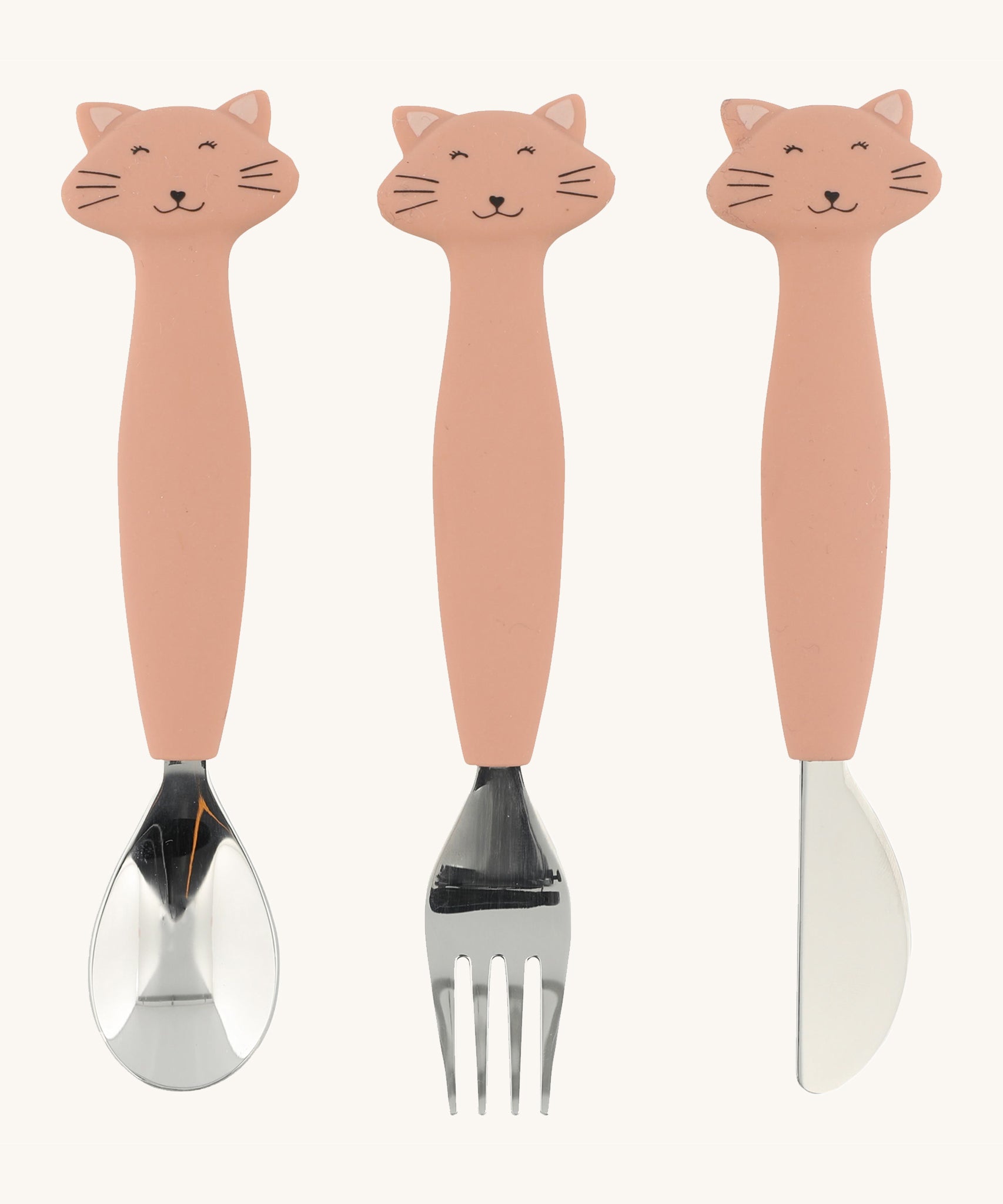 Trixie Animal Friends Silicone Cutlery Set - 3 Pack, spoon, fork and knife in Mrs Cat.. 