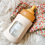 Hevea Wide Neck Glass Baby Bottle With Rubber Sleeve - 150ml