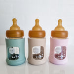 Hevea Wide Neck Glass Baby Bottle With Rubber Sleeve - 150ml