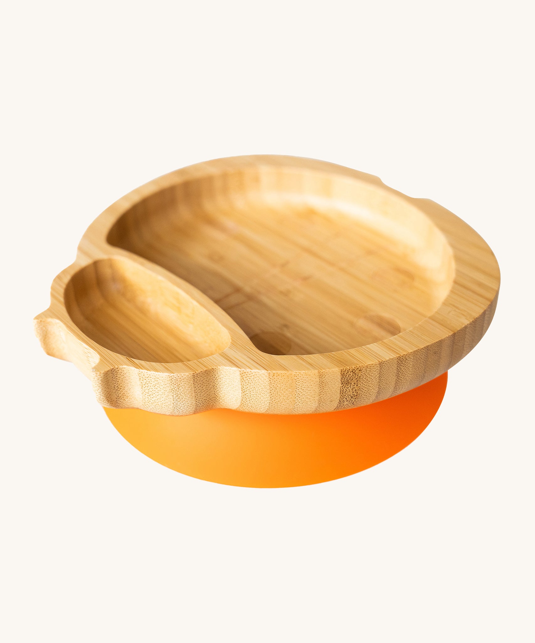 Eco Rascals Ladybird Bamboo Suction Plate with orange silicone base.