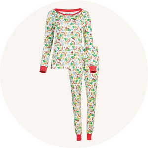 Frugi PJs on cream background to represent women's pyjamas at Babipur.