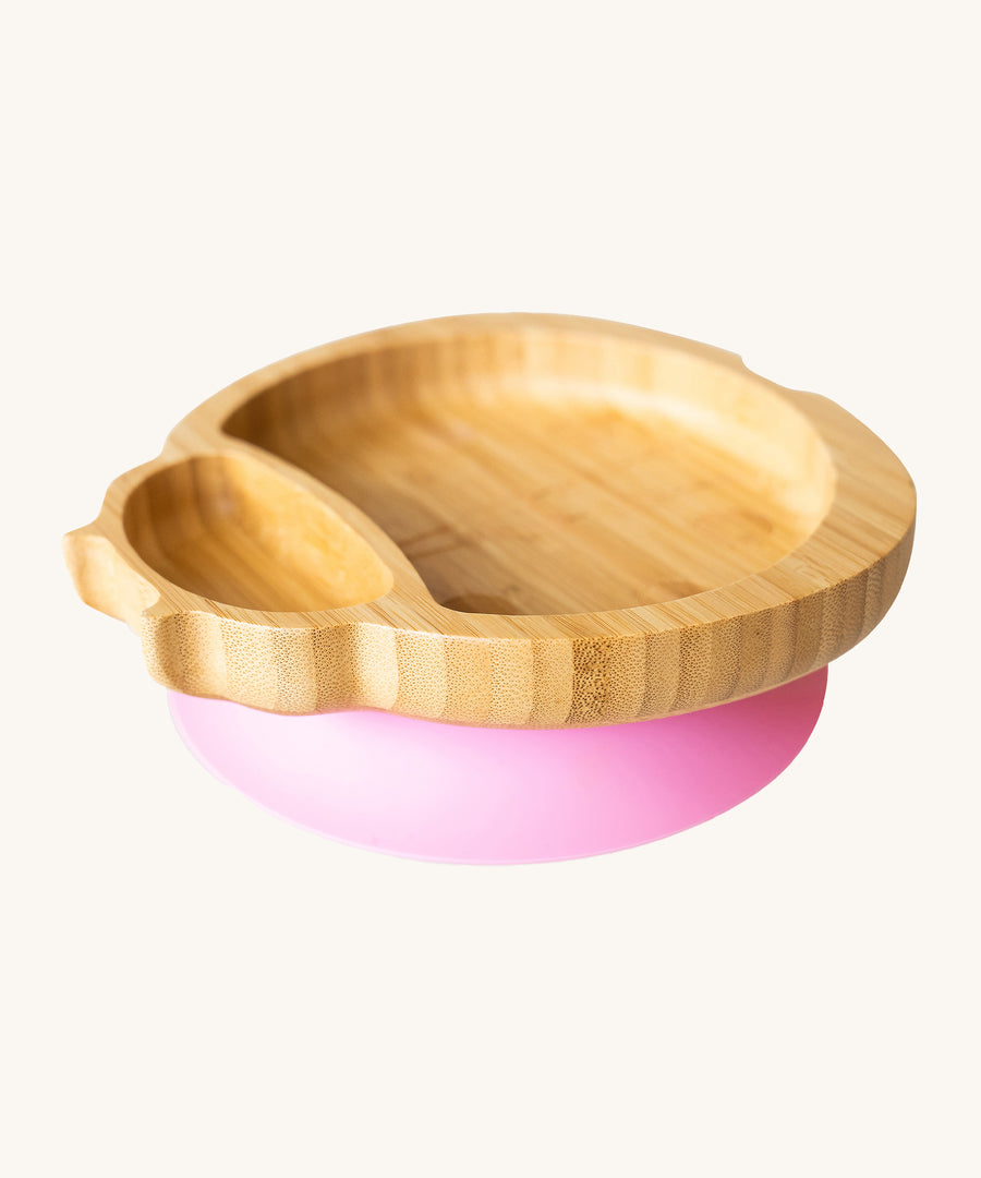 Eco Rascals Ladybird Bamboo Suction Plate with pink silicone base.