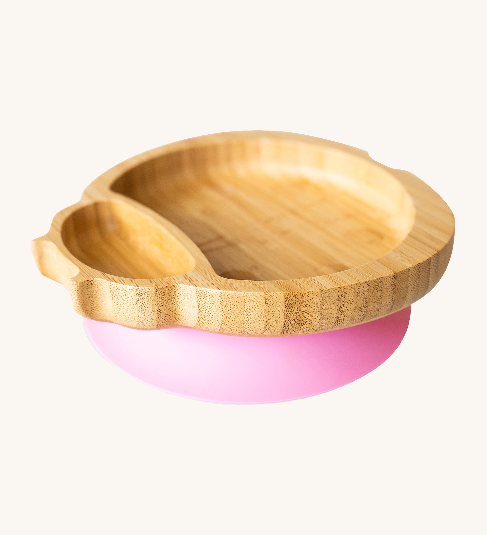 Eco Rascals Ladybird Bamboo Suction Plate with pink silicone base.