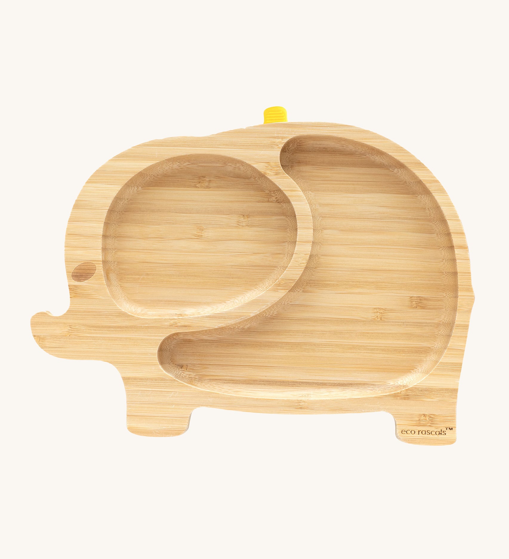 Eco Rascals Elephant Bamboo Suction Plate with yellow silicone base. 