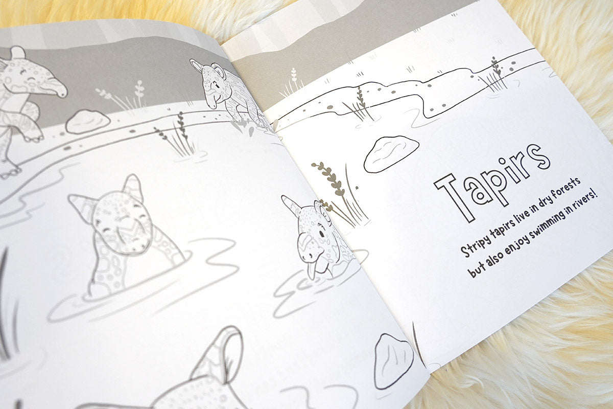 Adorable Animals Around the World Colouring Book on a white background