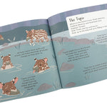 Pages of the Adorable Animals kids book open on a white background showing facts about the Tapir animal