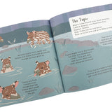 Pages of the Adorable Animals kids book open on a white background showing facts about the Tapir animal